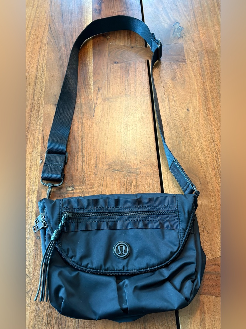 lululemon athletica Black Nylon Messenger Bag with Adjustable Strap
